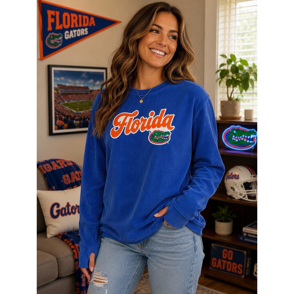 Florida Gators Pressbox Women's L Comfy Cord Blue Vintage Wash Sweatshirt